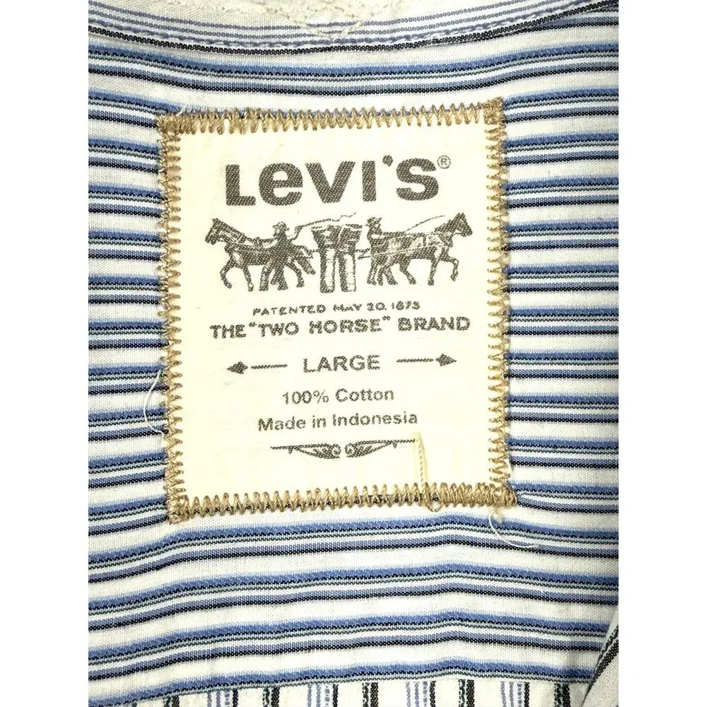 LEVI'S Multi Striped men's Floral Graphic Long Sleeve Cotton Shirt Sz L - Picture 3 of 13